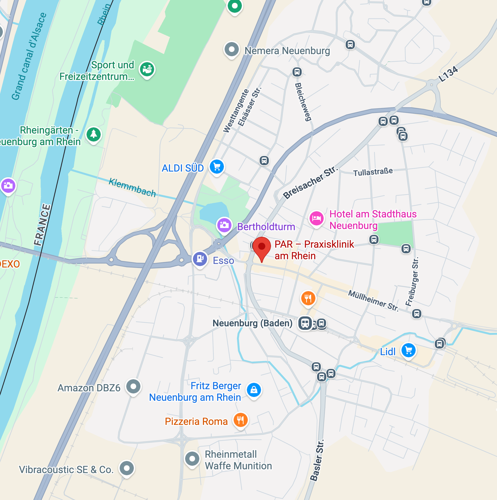 Lageplan der Praxisklinik am Rhein in Neuenburg am Rhein