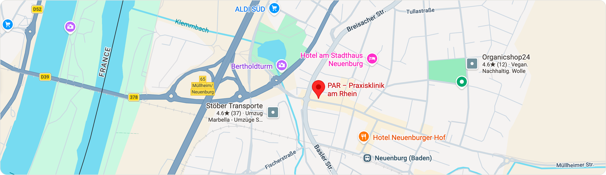 Lageplan der Praxisklinik am Rhein in Neuenburg am Rhein